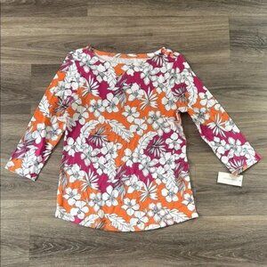 Charter Club Pink and Orange Floral Top Colorful Cotton